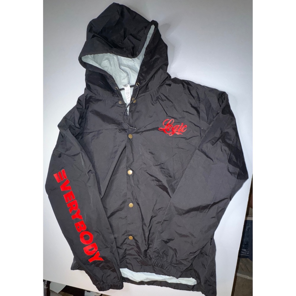 Logic Everybody Concert Tour Windbreaker Jacket Black Red Mens 2XL Hooded Snap